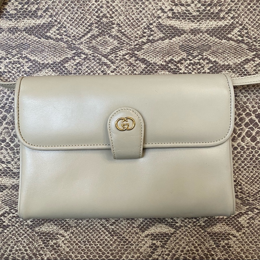 Gucci Crossbody Envelope Purse Gold Interlocking Gs Cream Leather Small Purse